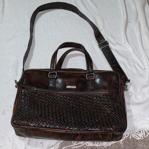 HX London Woven Brown Leather Messenger laptop Bag with Shoulder Strap